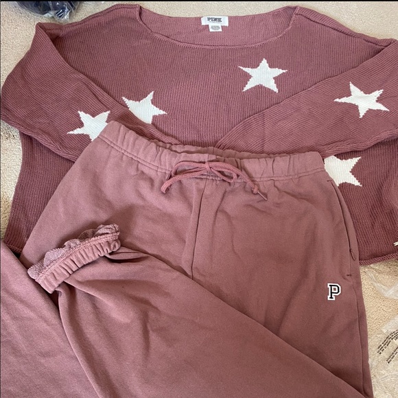 Vs pink campus joggers off shoulder sweater slim fit collegiate pants Lg rare - Picture 5 of 14